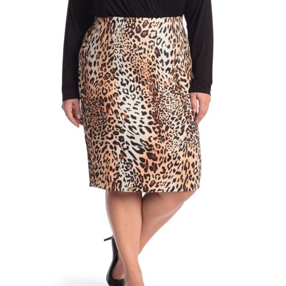 Plus Size Colorful Leopard Print Midi Skirt - NEW - Picture 1 of 3